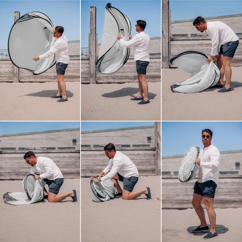 Cort de plajă Pop-Up XXL de Lux - Ușor - Protecție UV 50+ - Argintiu