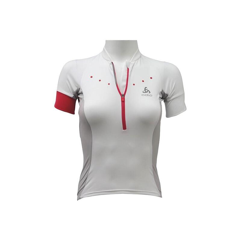 Odlo Stand-Up Collar S/S 1/2 Zip Gavia, Femme, Cyclisme, t-shirts, blanc