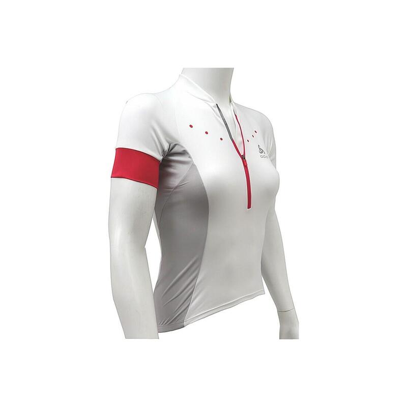 Odlo Stand-Up Collar S/S 1/2 Zip Gavia, Femme, Cyclisme, t-shirts, blanc