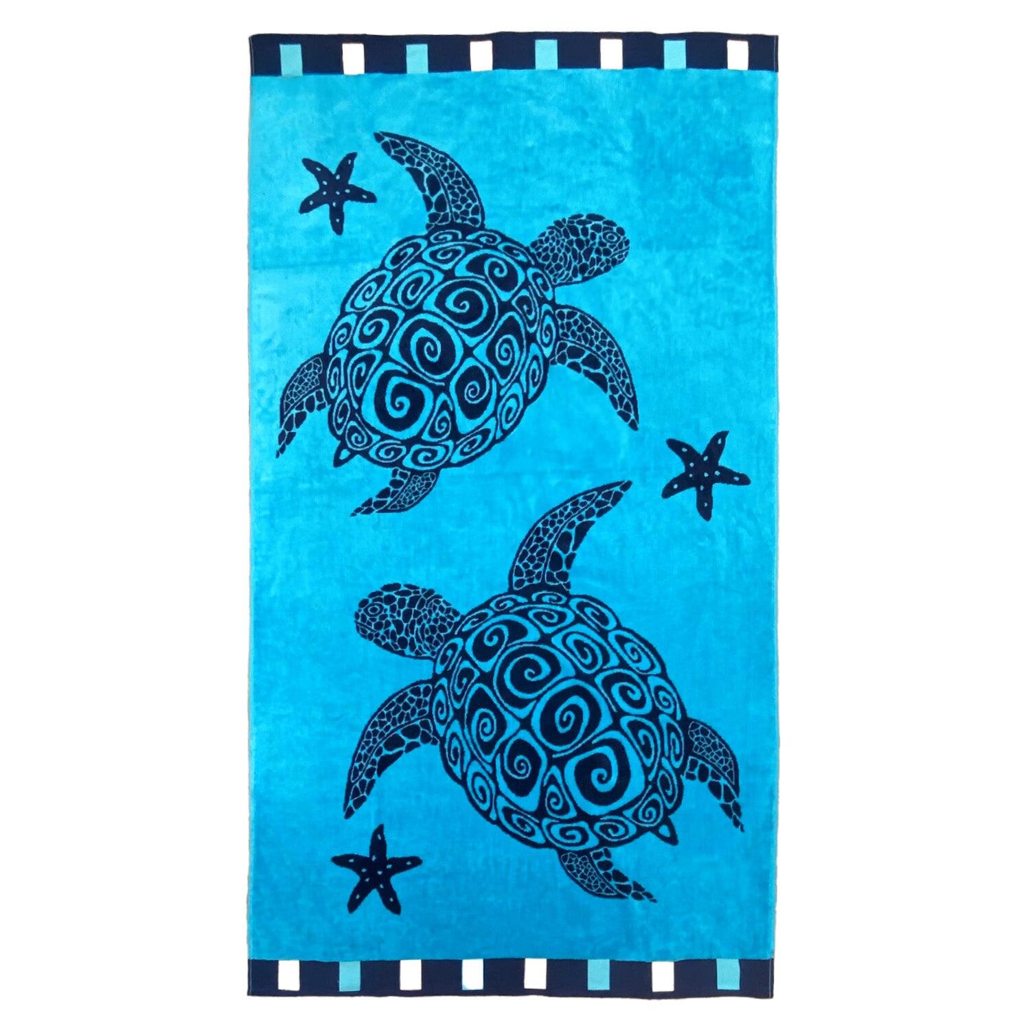 LE COMPTOIR DE LA PLAGE Strandlaken Badstof Velours Jacquard Blauw 100x175 470g/m² - Bellia
