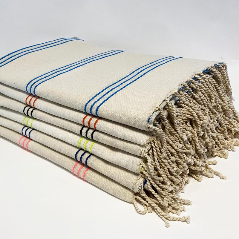 Fouta traditionnelle Calliope 200x200 190g/m²  Écru/Turquoise