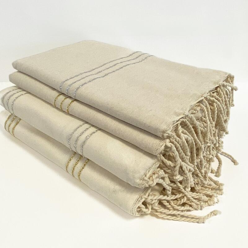 Fouta traditionnelle Isis 100x200 190g/m² Écru/Argent