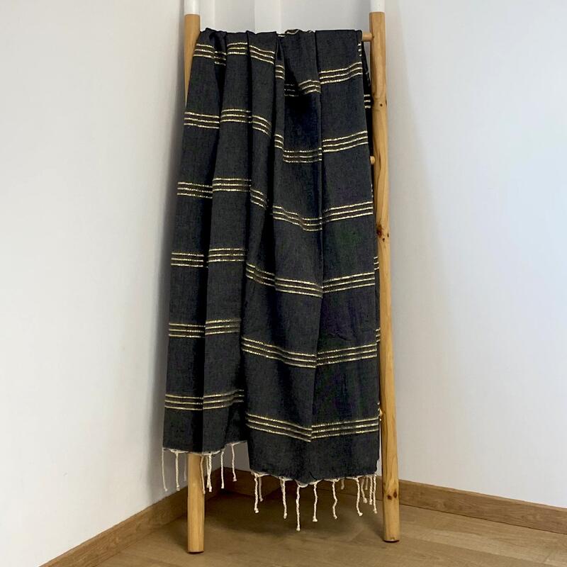 Fouta tradicional Osiris 200x200 190g/m² Negro/Oro