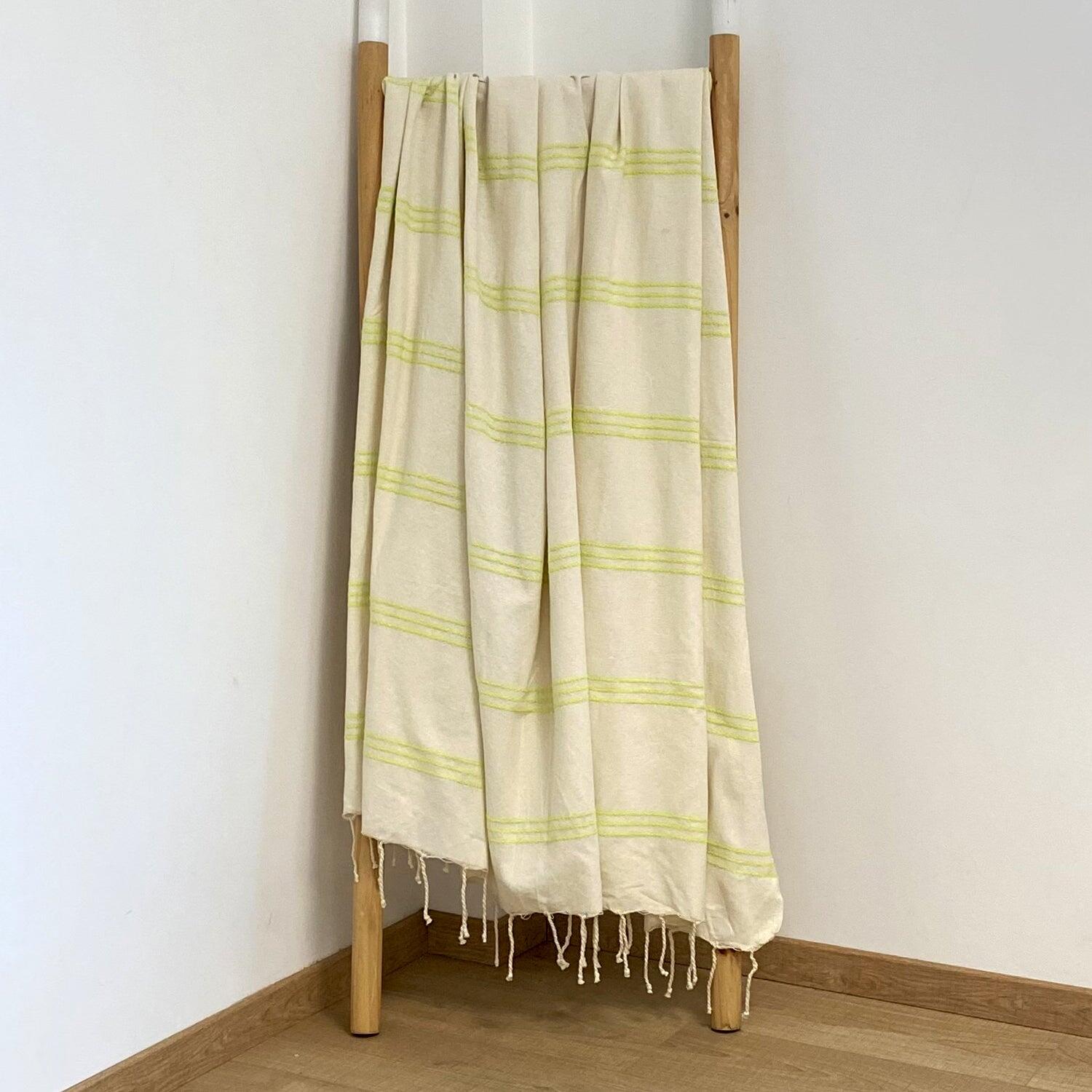 Traditionele platte fouta - Calliope XL Ecru/Limoen - 200x200cm - 190g/m² 2/3