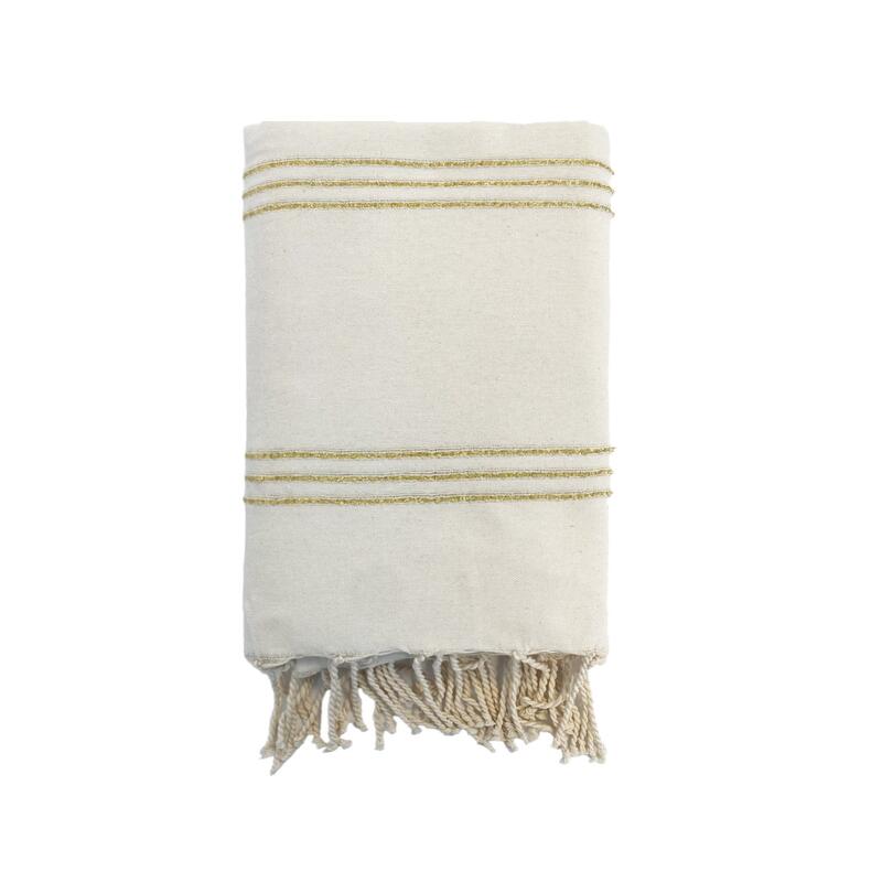 Fouta traditionnelle Isis  200x200 190g/m² Écru/Doré
