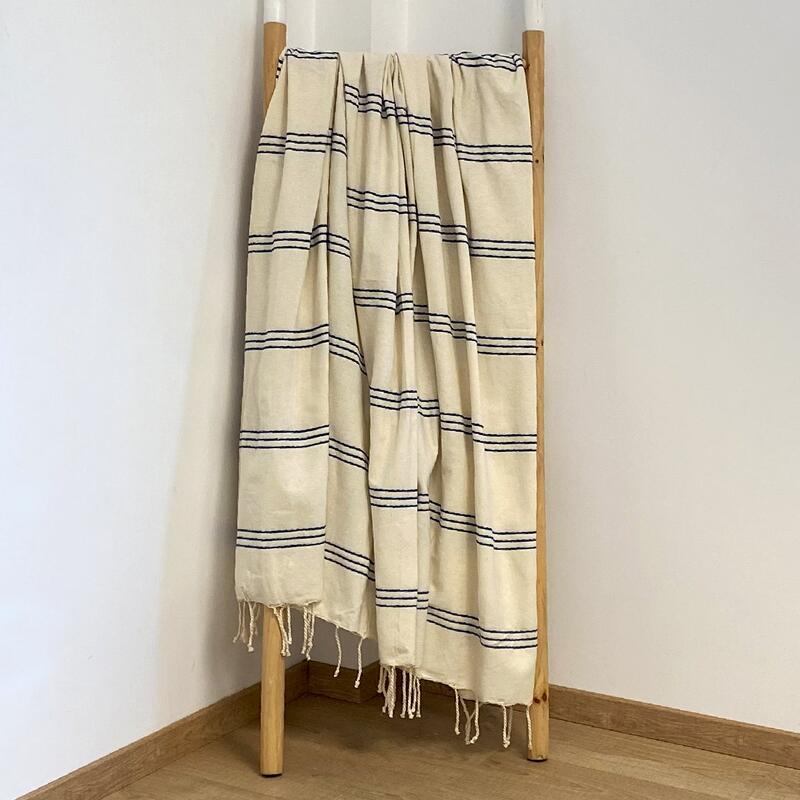 Traditional Calliope Fouta 200x200 190g/m² Ecru/Royal