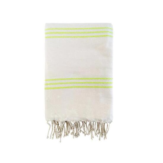 Fouta traditionnelle Calliope 200x200 190g/m² Écru/Lime