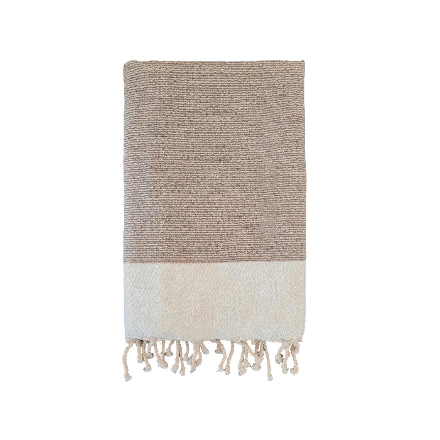 LE COMPTOIR DE LA PLAGE Traditionele wafelstructuur hammamhanddoek Beige 200x200 - Athena Taupe XL