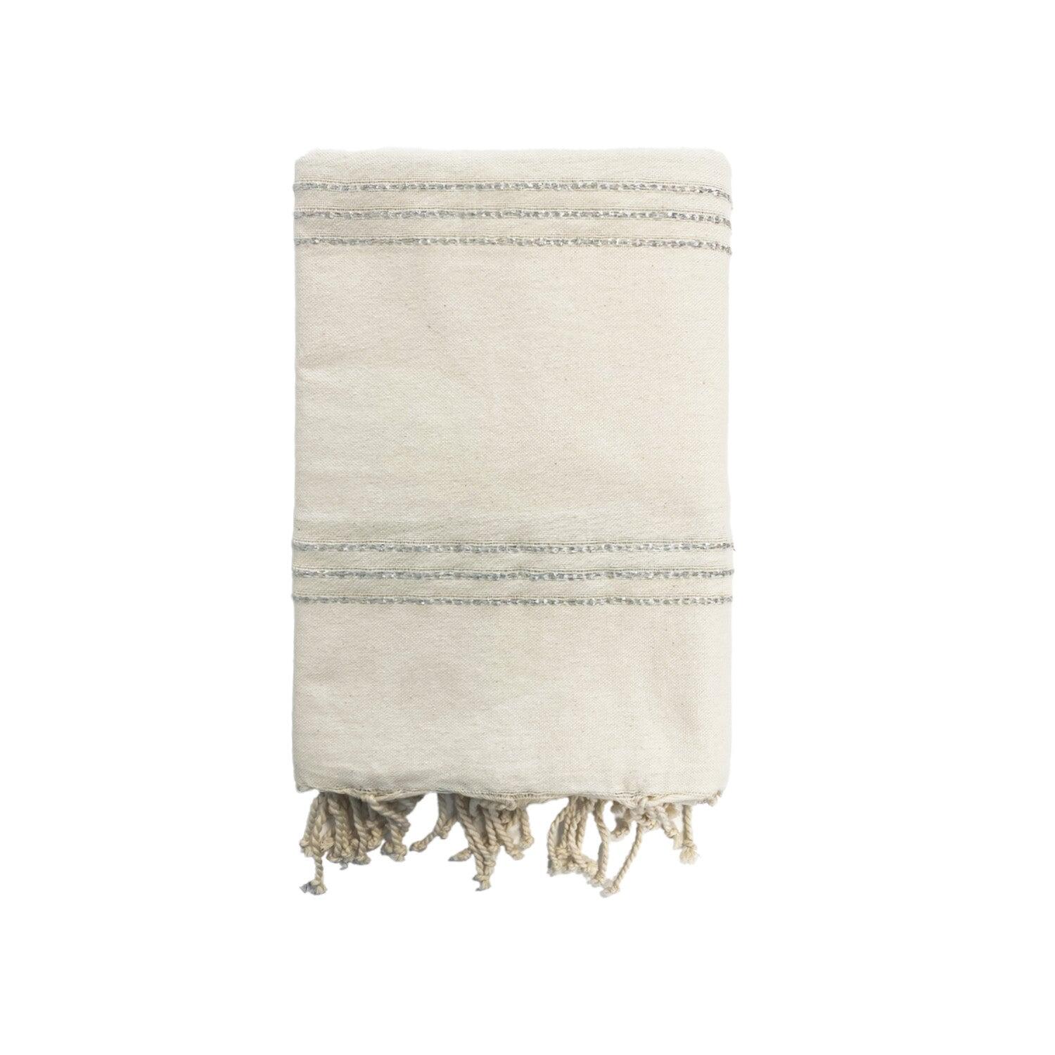 LE COMPTOIR DE LA PLAGE Fouta tradicional Isis  200x200 190g/m² Ecru/Prata