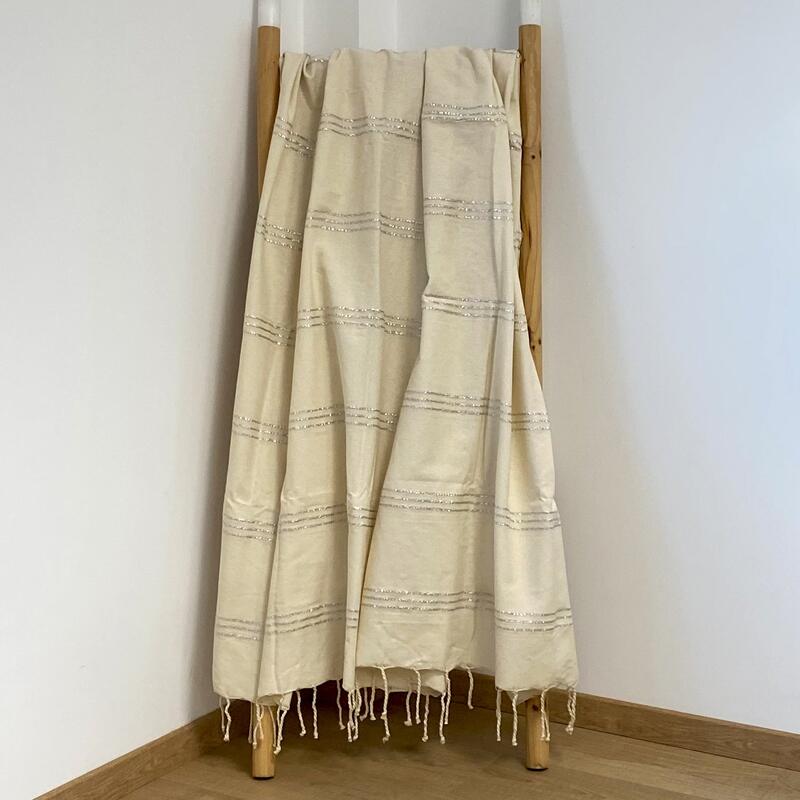 Fouta traditionnelle Isis 100x200 190g/m² Écru/Argent