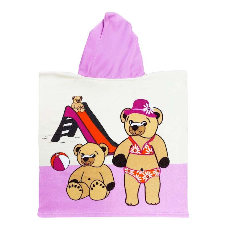 Pacote de ponchos e toalhas de microfibra para crianças Urso de pelúcia rosa