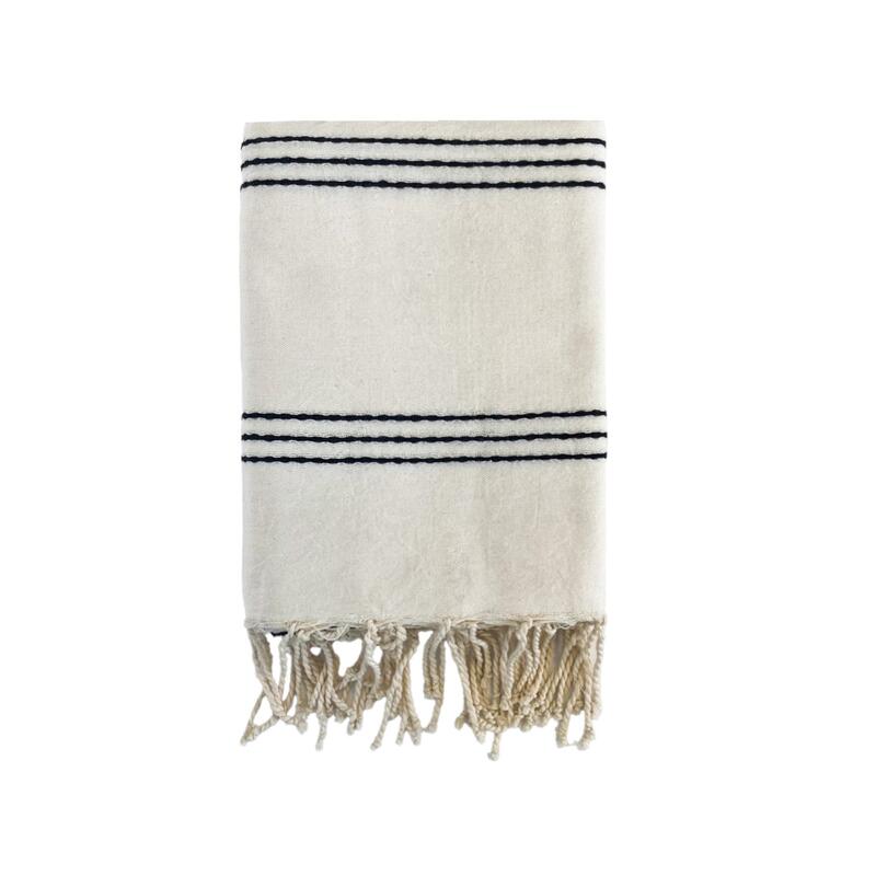 Fouta traditionnelle Calliope  200x200 190g/m² Écru/noir