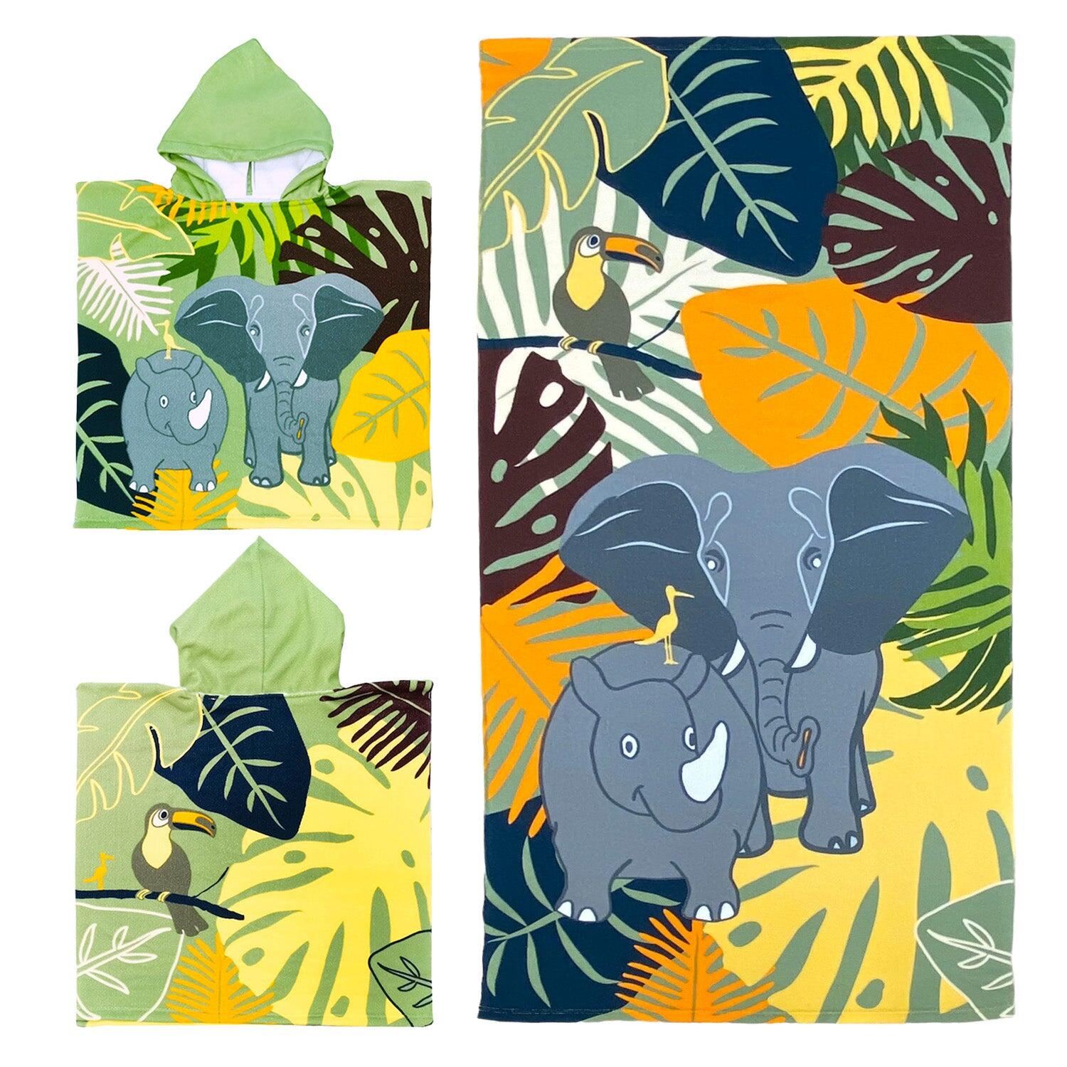 Pack poncho e toalha de microfibra para criança Verde claro Elefante