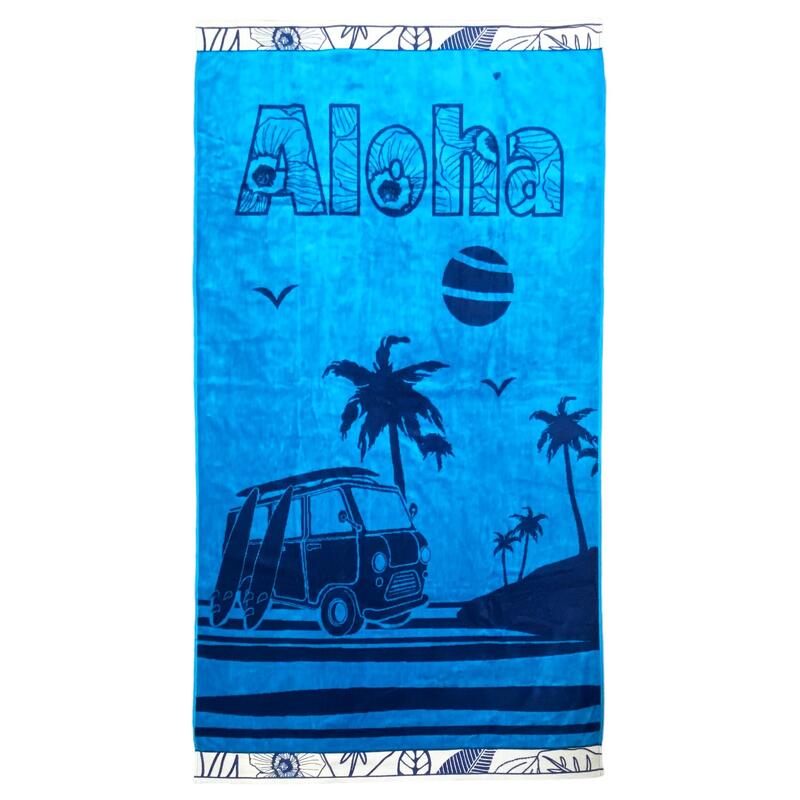 Serviette de plage éponge velours Jacquard Isleta 100x175 470 g/m² bleu