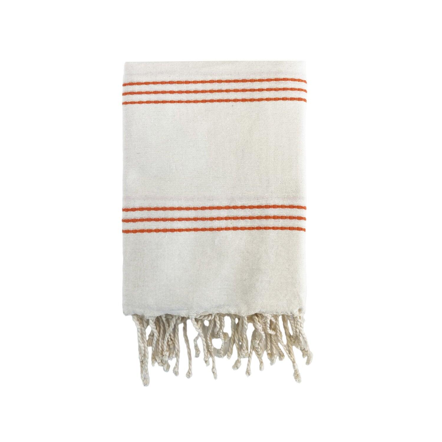 Fouta plate traditionnelle - Calliope XL Écru/Orange - 200x200cm  - 190g/m² 1/3