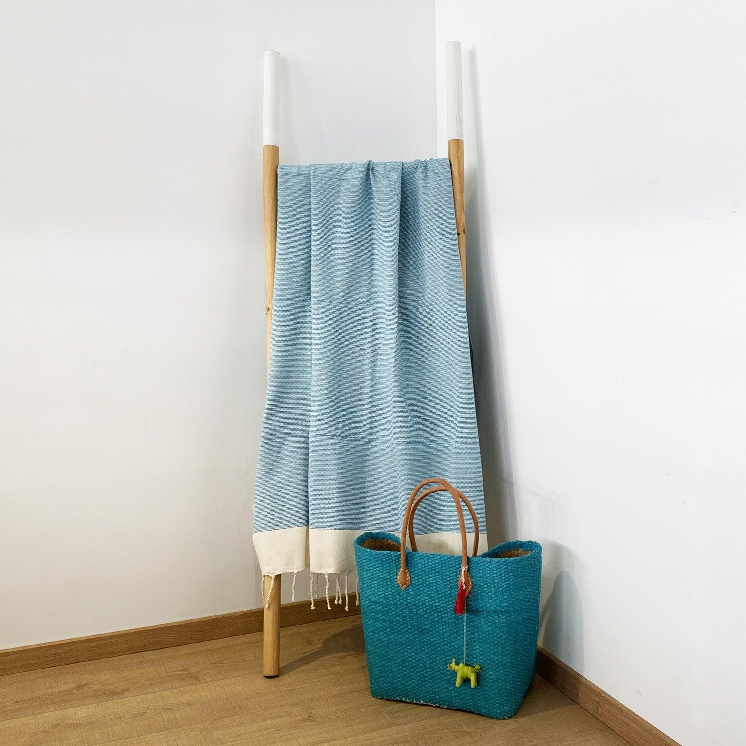 Fouta nid d’abeille traditionnelle - Athena Turquoise - 100x200cm - 190g/m² 2/3
