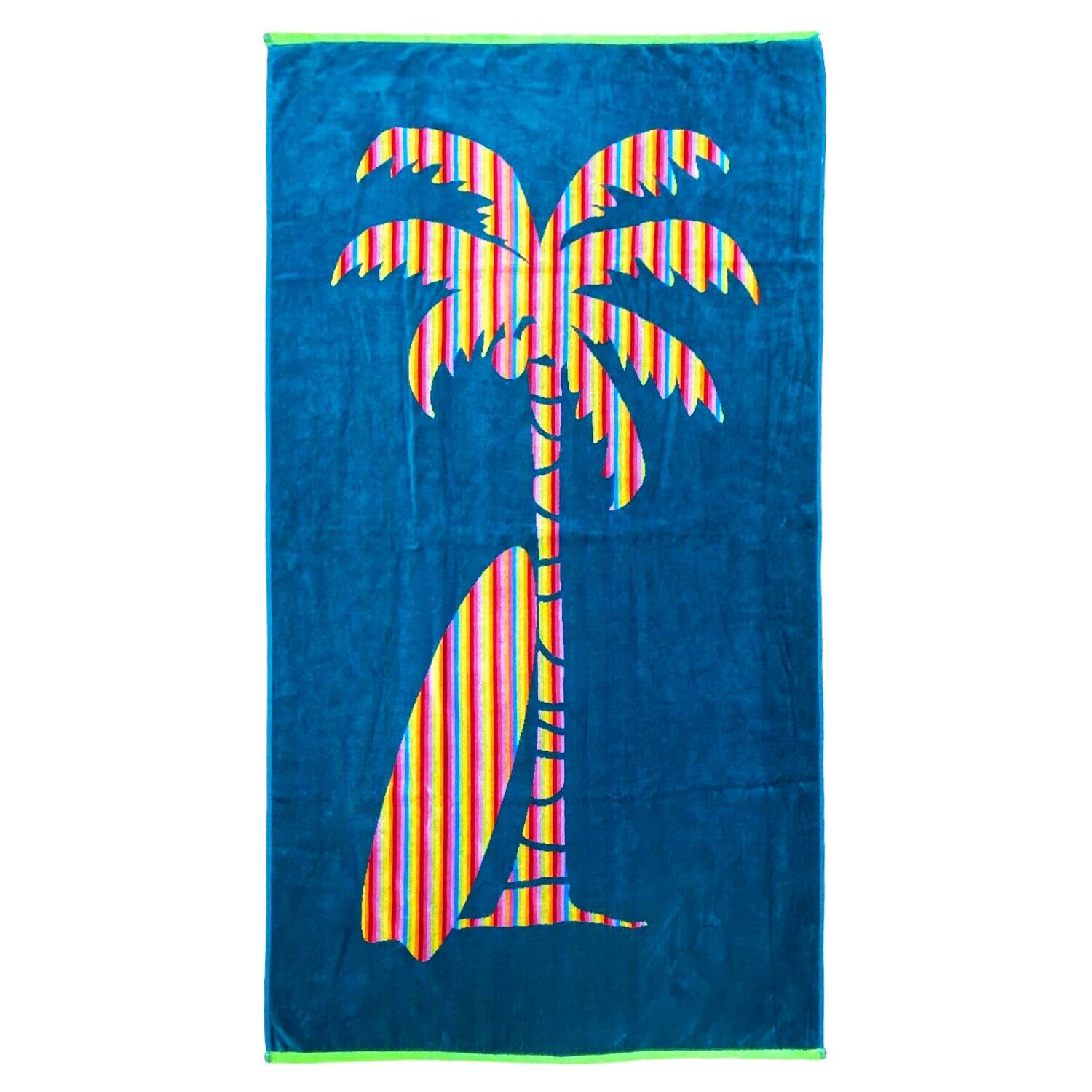 LE COMPTOIR DE LA PLAGE Jacquard fluweel badstof strandlaken Palmtak 90x160 400g/m² eendblauw