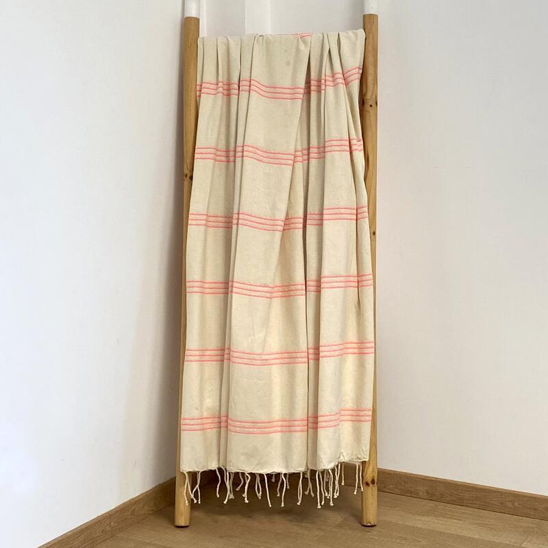 Fouta traditionnelle Calliope  200x200 190g/m² Écru/Pinky