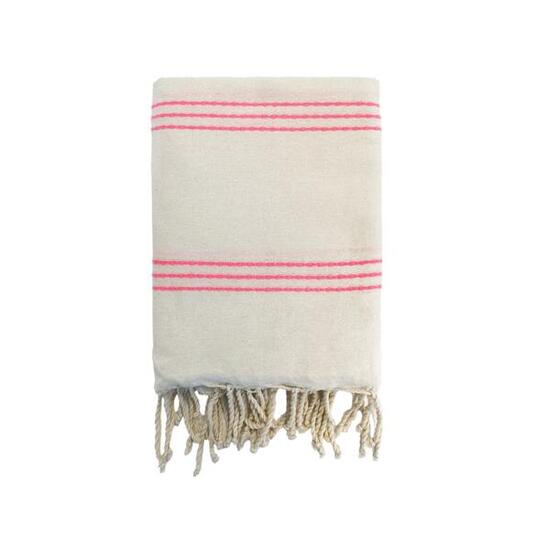 Fouta traditionnelle Calliope 200x200 190g/m² Écru/Pinky