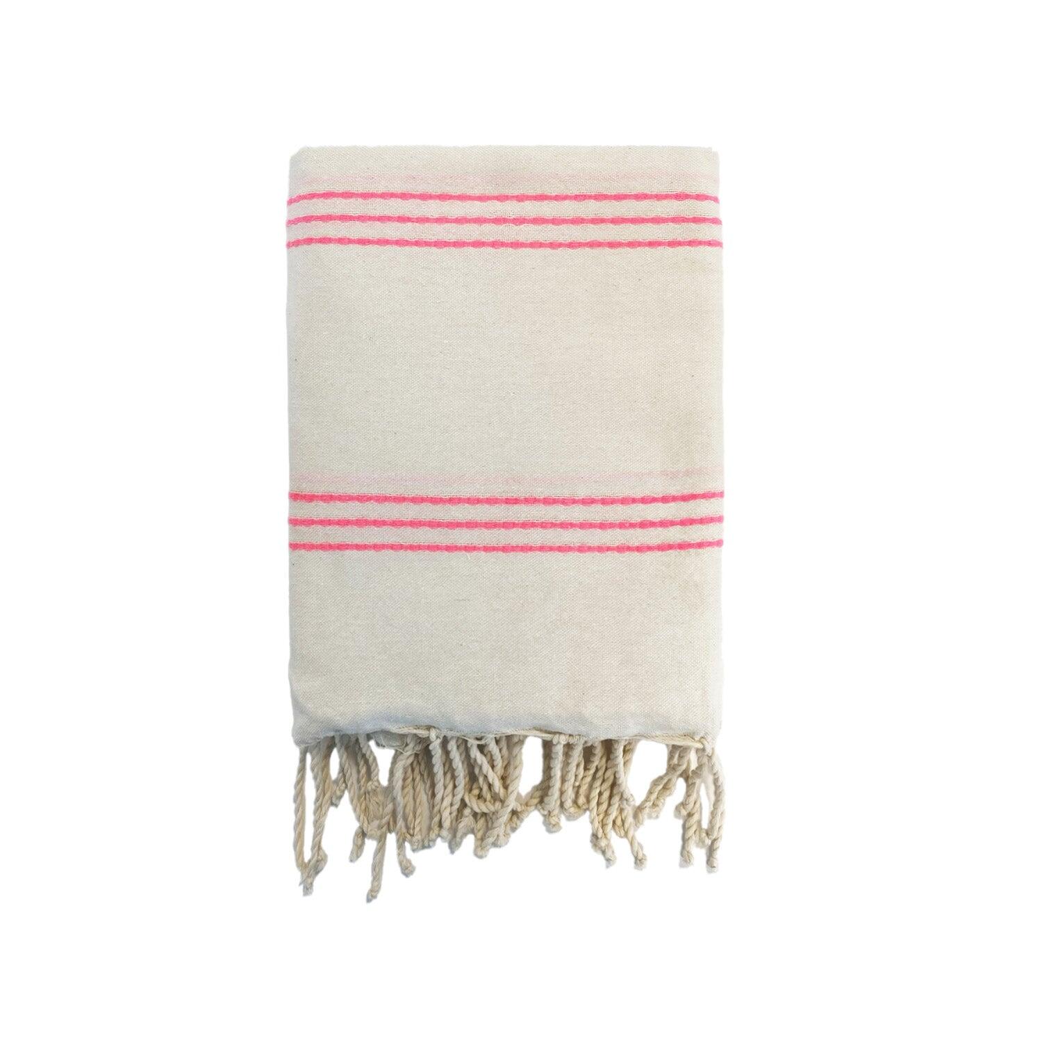 Le Comptoir De La Plage - Fouta Traditionnelle Calliope  100x200 190g/m² Écru/pinky - Serviette - Beige - 42 M/l - Decathlon