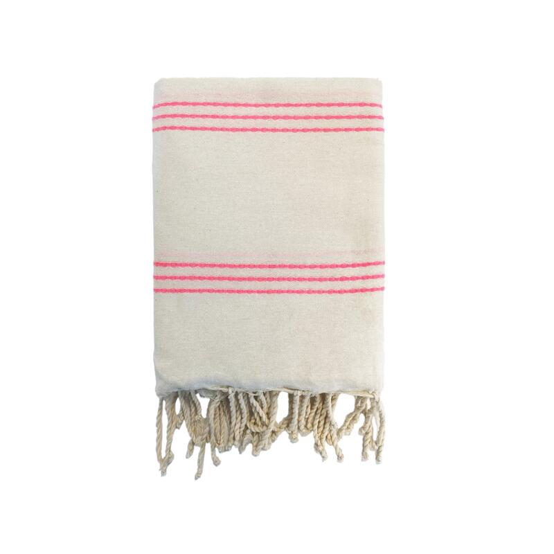 Fouta traditionnelle Calliope  200x200 190g/m² Écru/Pinky