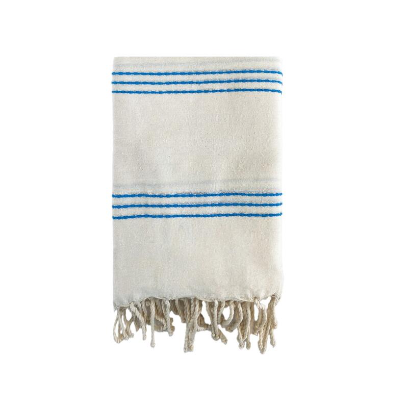 Fouta traditionnelle Calliope 200x200 190g/m²  Écru/Turquoise