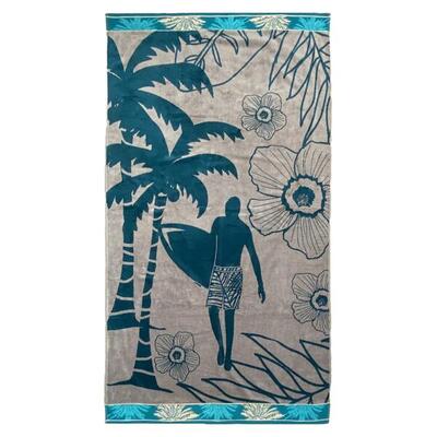 Strandtuch Frottee Samt Jacquard Blau 100x175 470g/m² - Dixon