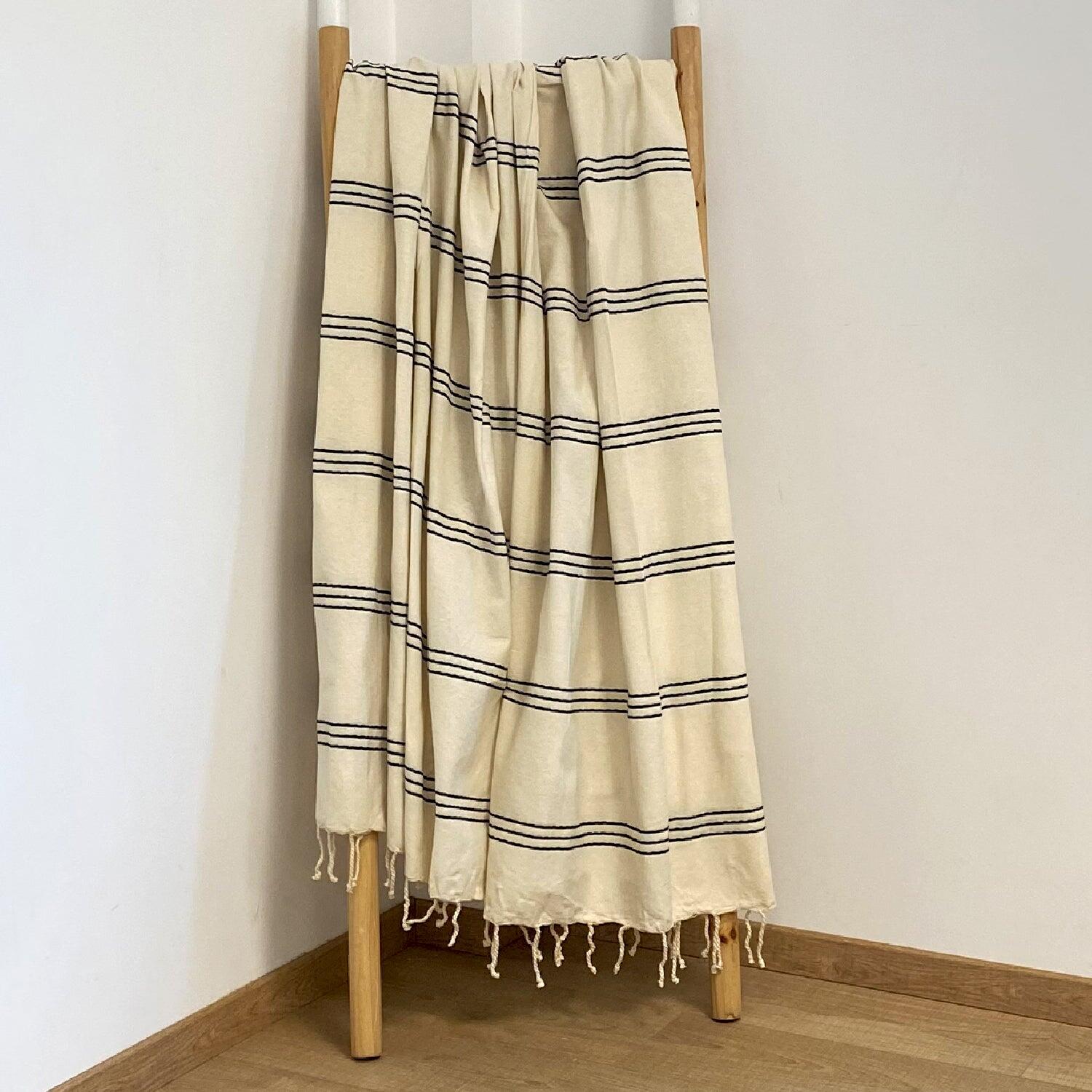 Fouta tradicional - Calliope XL Crú/Preto - 200x200 cm  - 190 g/m² 2/3