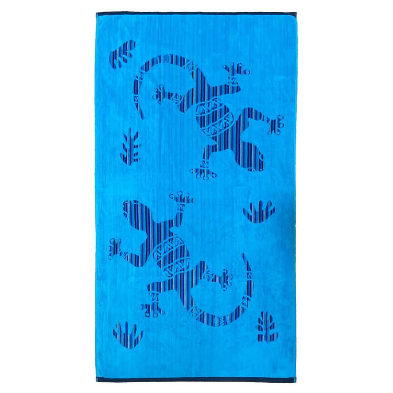 Serviette de plage éponge velours Jacquard Lezardo 90x160 400gm² bleu