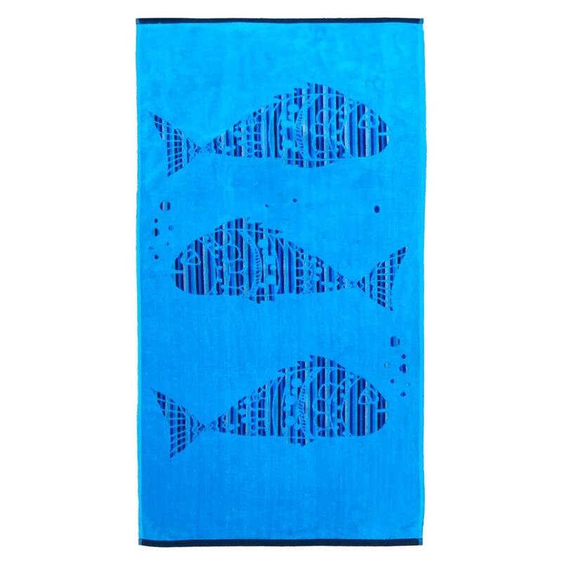 Serviette de plage éponge velours Jacquard Fisky 75x150 400g/m² bleu