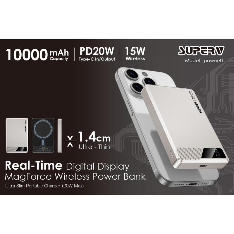 Power42 PD20W MagForce Digital display Microfiber Wirless Power Bank - 10000mAh
