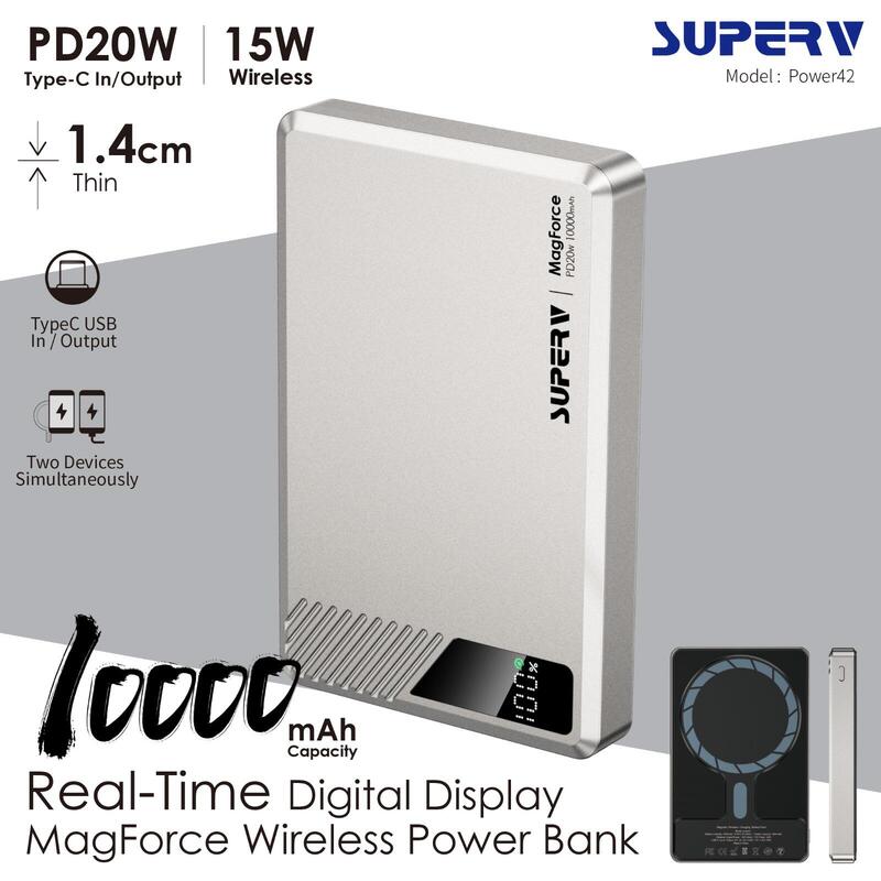 Power42 PD20W MagForce Digital display Microfiber Wirless Power Bank - 10000mAh