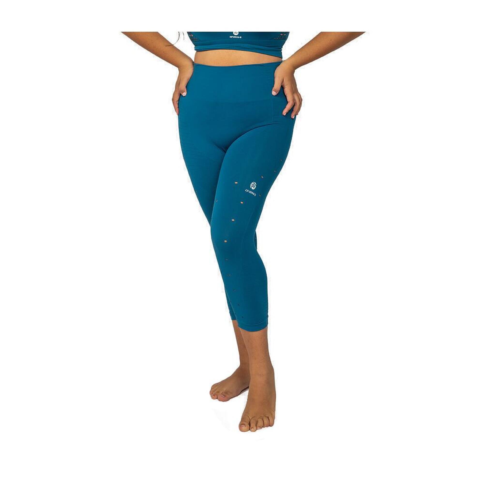 Anaissa - Legging Femme Fitness Sans Coutures Fibre Emana Taille Haute Namasté - Corsaire - Bleu - 40 M - Decathlon