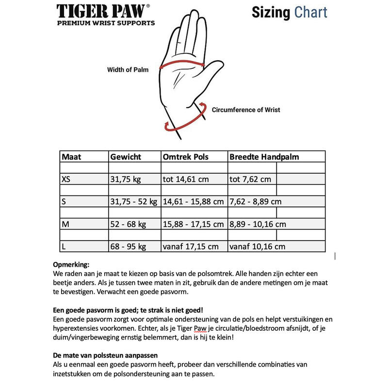 Apoio de pulso para ginástica - Tiger Paws - Ajustável - Couro
