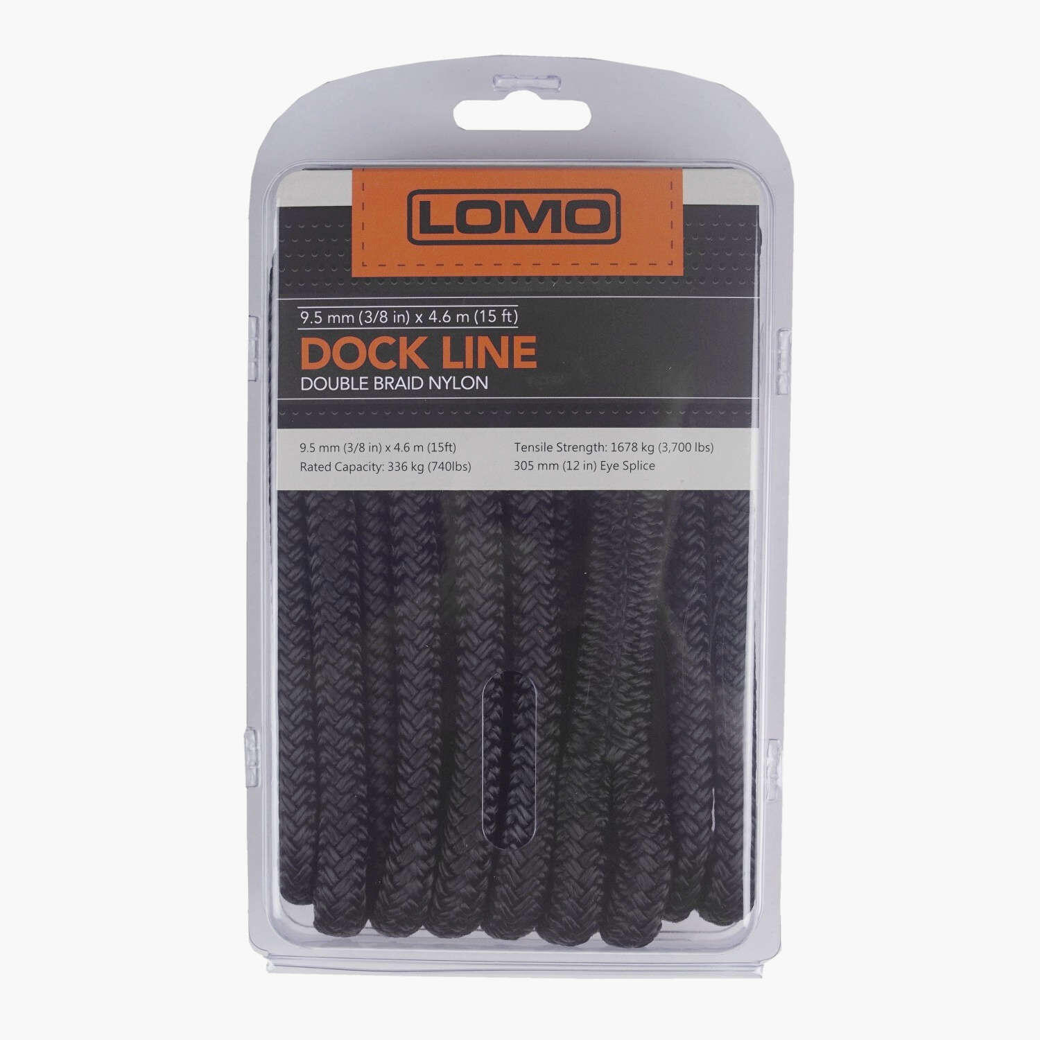 Lomo Dock Line / Mooring Line, 9.5mm x 4.6m Double Braided Nylon Rope - Black 1/5