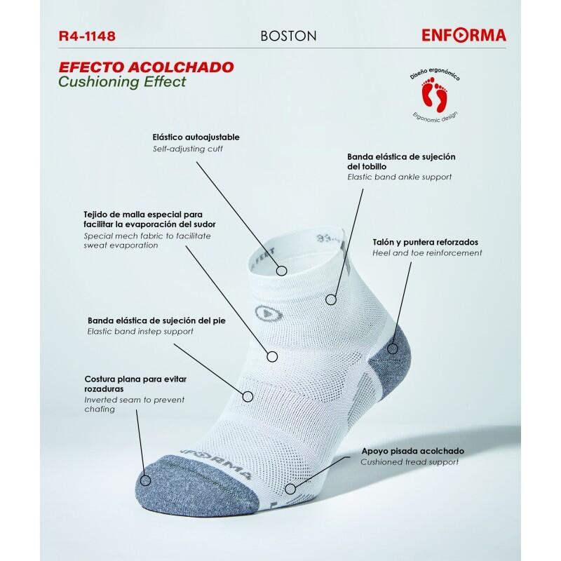 Calcetines de Running Enforma BOSTON Blanco. Efecto Acolchado. 2/7