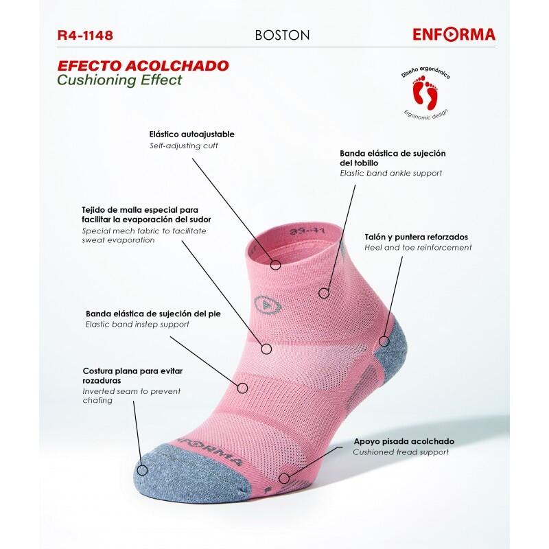 Calcetines de Running Enforma BOSTON Rosa. Efecto Acolchado. 2/7