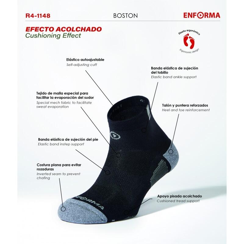 Calcetines de Running Enforma BOSTON Negro. Efecto Acolchado. 2/7
