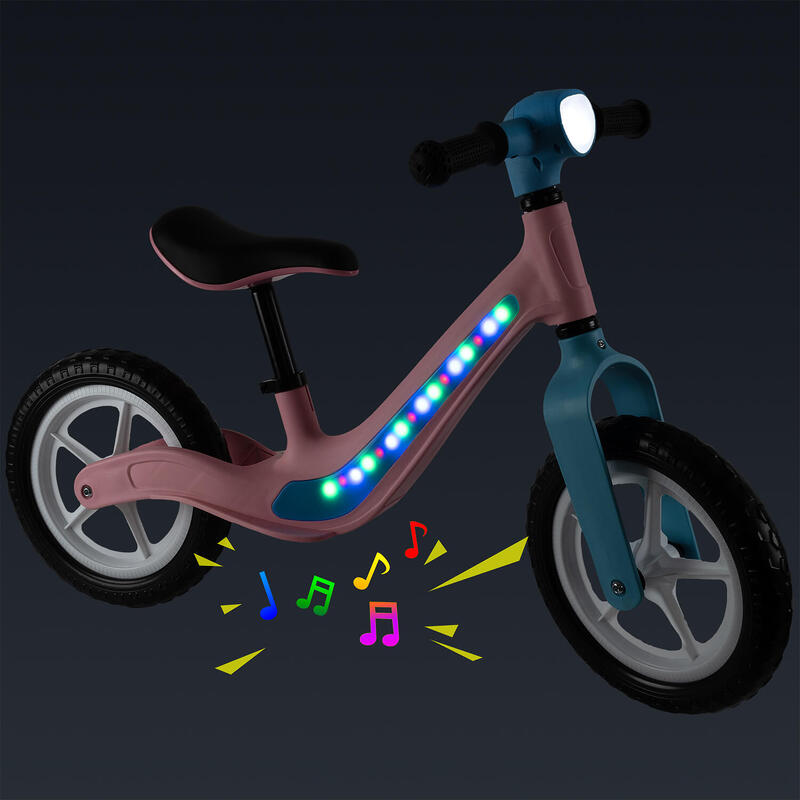 Rider gyermek futóbicikli fényekkel és zenével, 12 inch, Rózsaszín