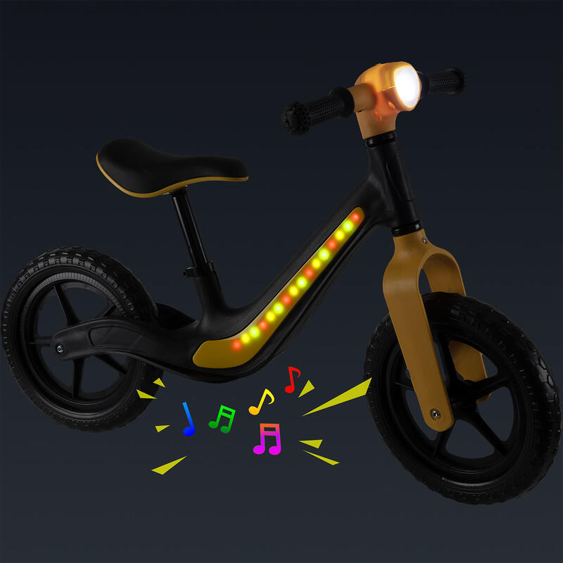 Rider gyermek futóbicikli fényekkel és zenével, 12 inch, Fekete/narancs