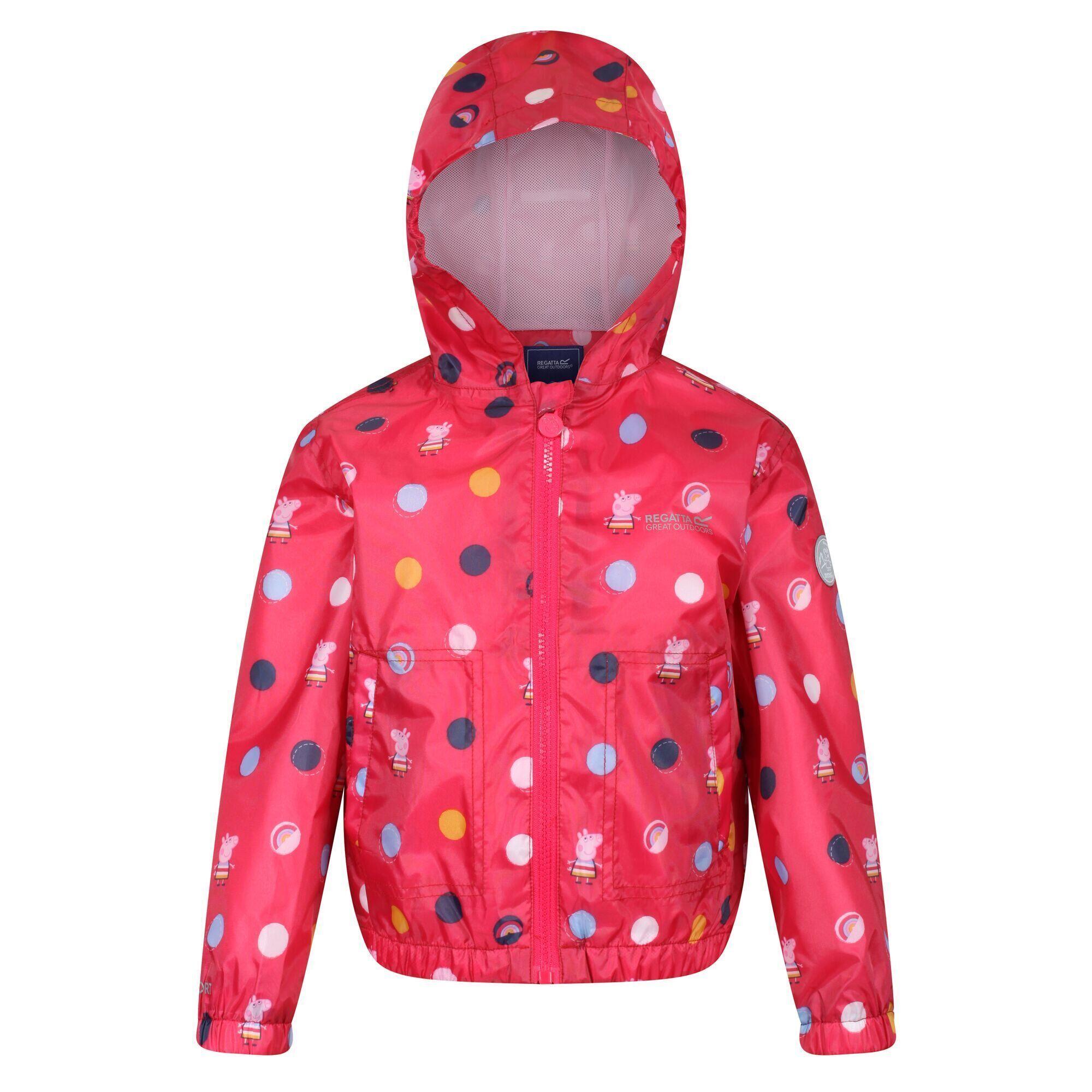 Regatta Childrens/Kids Peppa Pig Polka Dot Hooded Waterproof Jacket