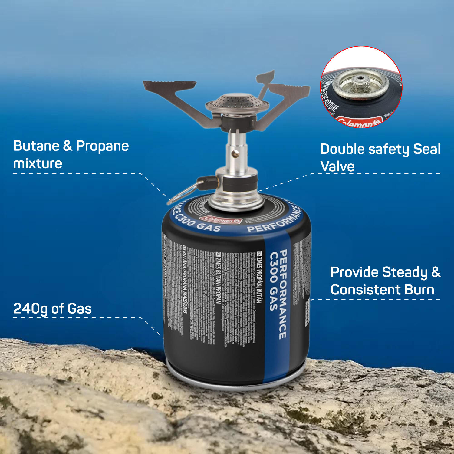 C300 Performance Gas Cartridge Compatible with Coleman Camping Stove Burner