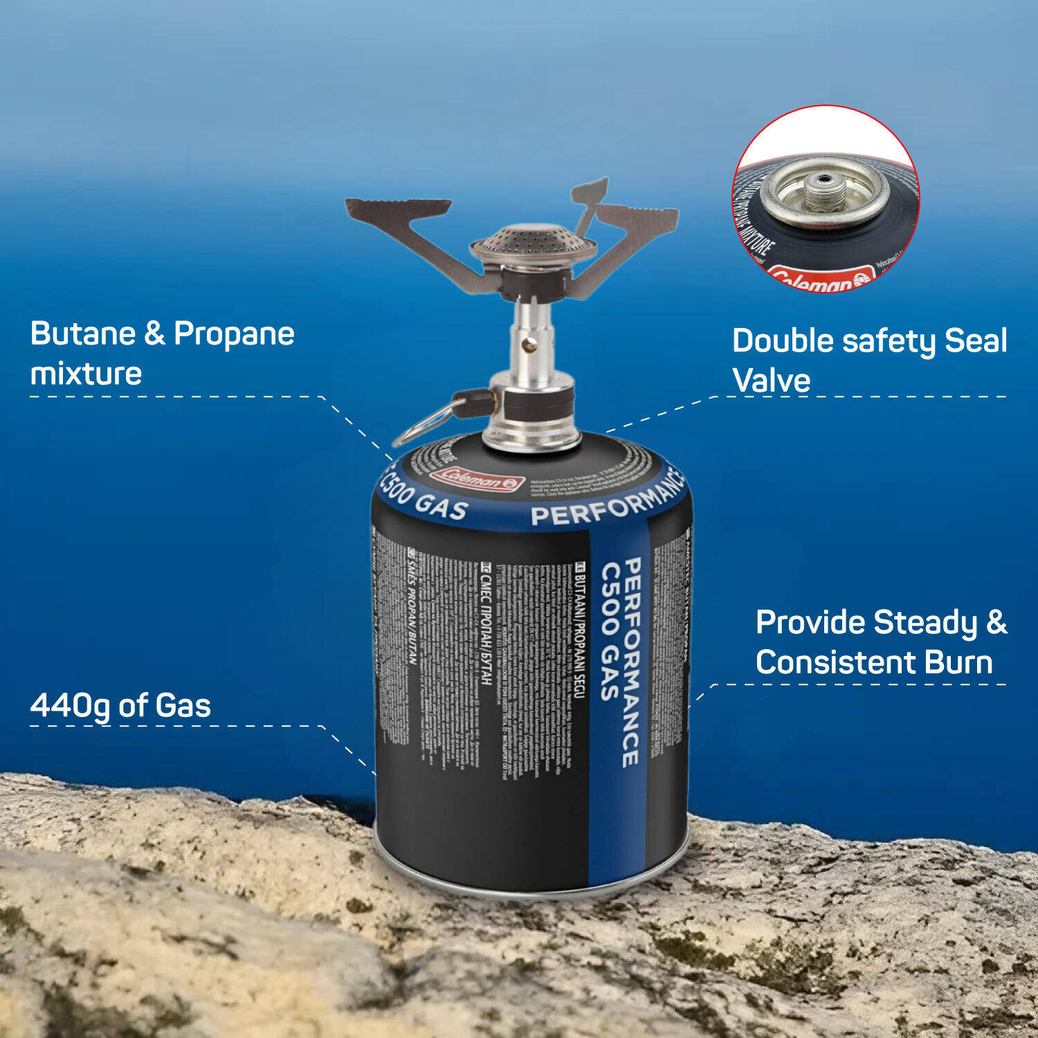 C500 Performance Gas Cartridge Compatible with Coleman Camping Stove Burner -  3