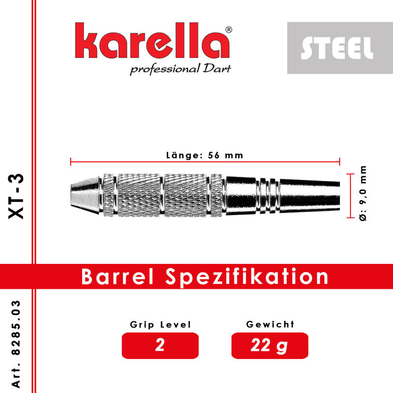 Freccette Karella XT-3 con punta in acciaio 22 grammi