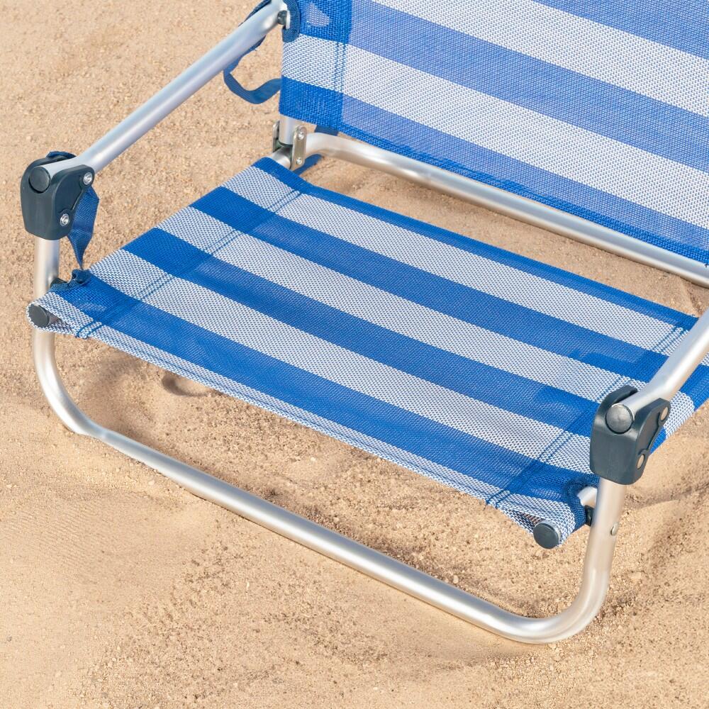 Aktive Sedia Da Spiaggia Pieghevole – 5 Posizioni Reclinabili, Telaio In Alluminio, Antiribaltamento, Con Cuscino E Maniglia, Blu