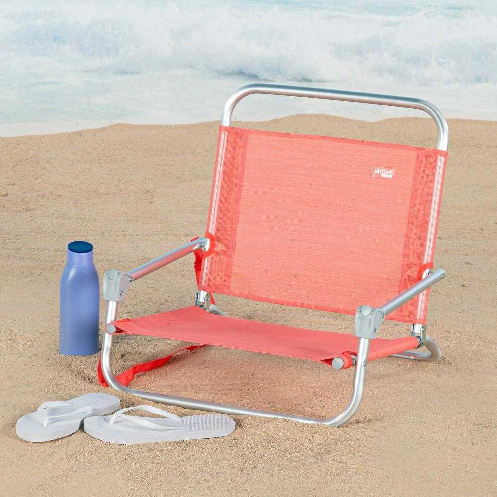 Aktive Kleine koraalkleurige opvouwbare strandstoel met schouderriem 2/7