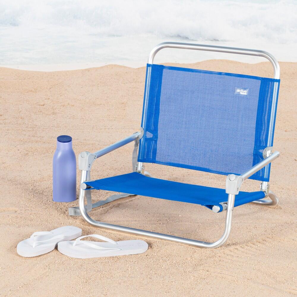 Aktive Petite chaise de plage pliante bleue avec repose-épaule 2/7