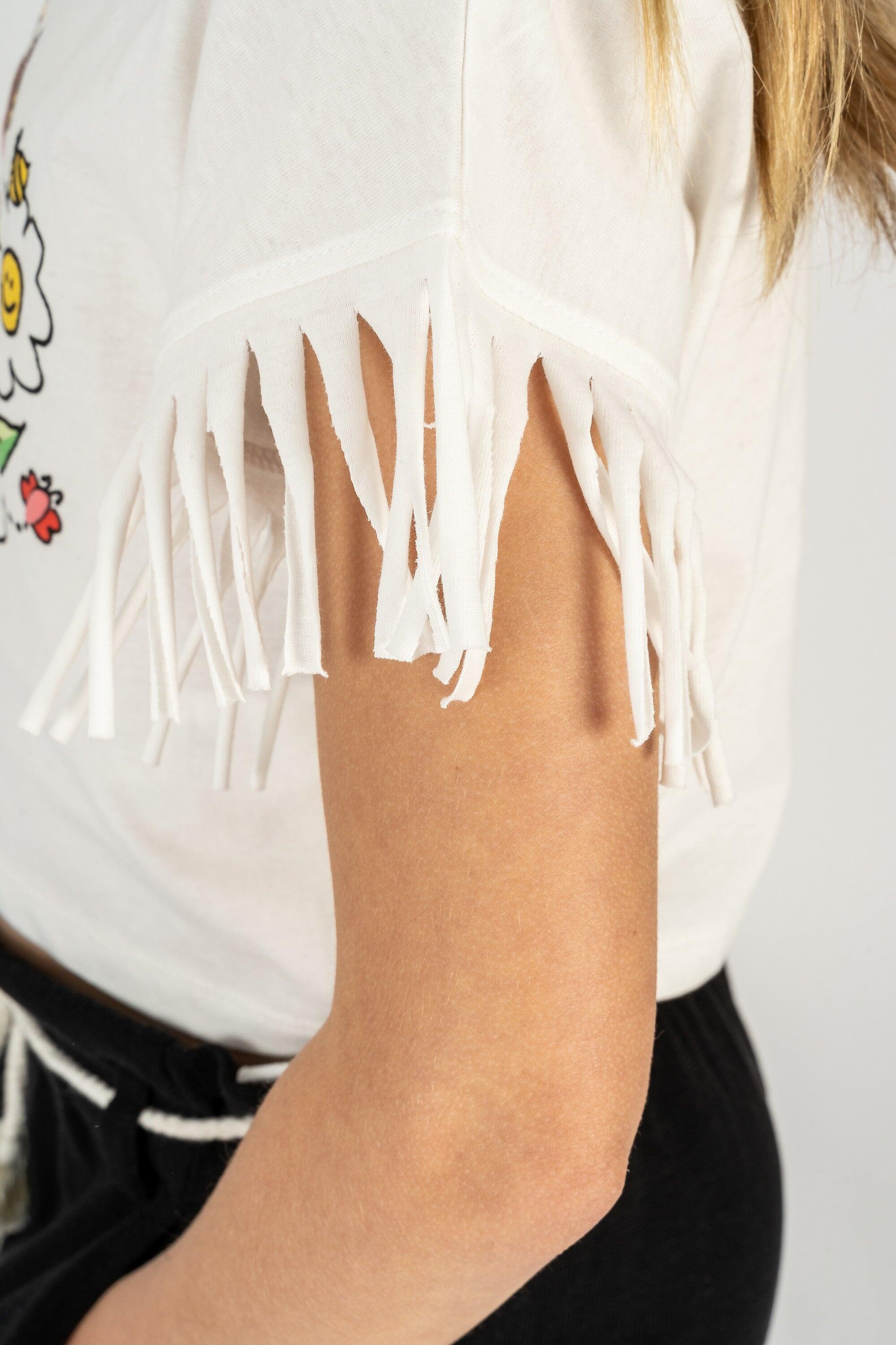 Camiseta branca feminina com detalhe de 4/5
