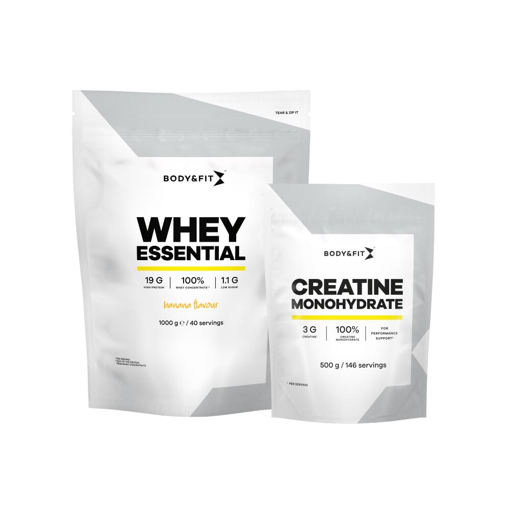 BODY&FIT Whey Essential Banaan 1000 gram & Creatine Monohydrate 500 gram - Banana