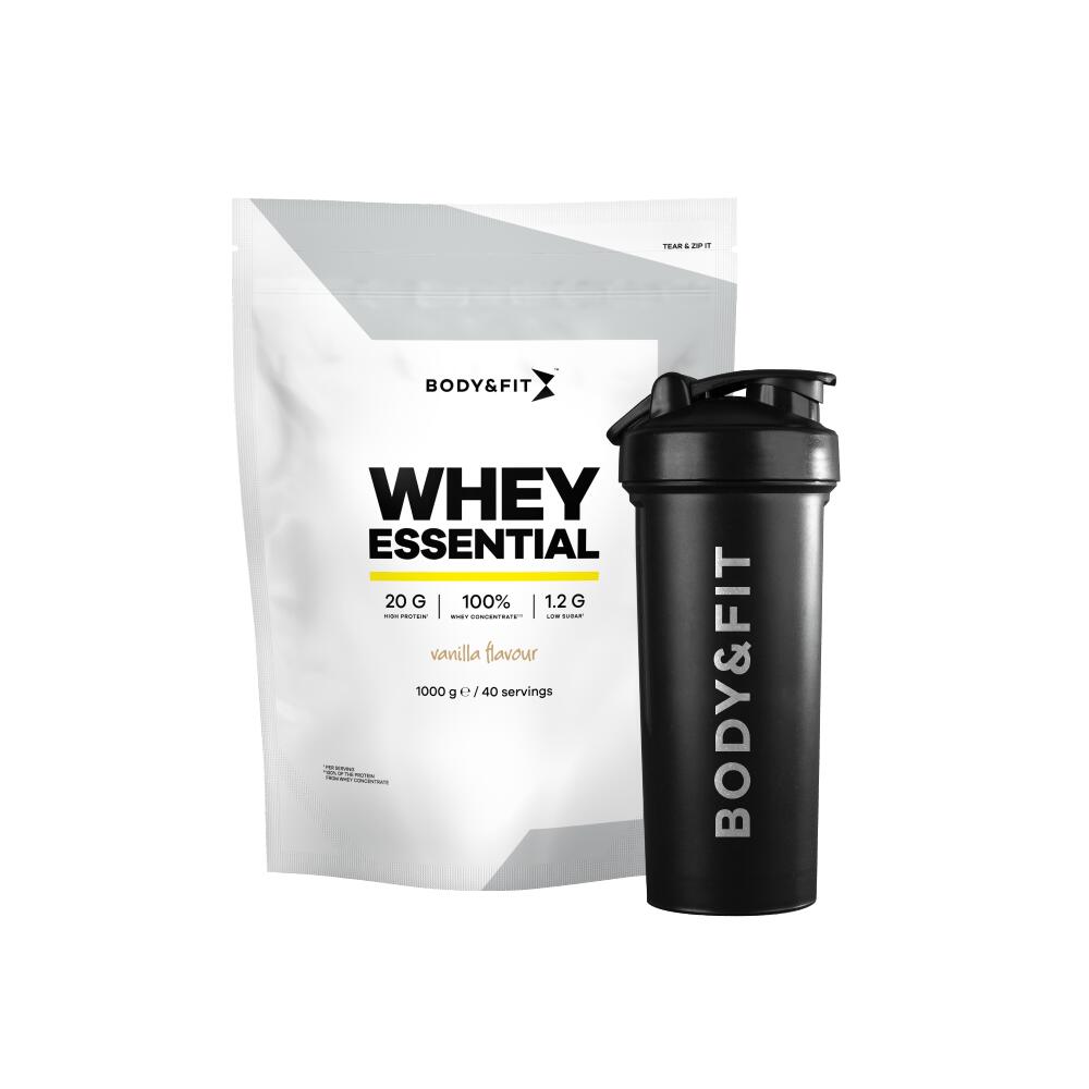 BODY&FIT Whey Essential Vanille 1000 gram + Essential Shaker 700 ml - Vanilla